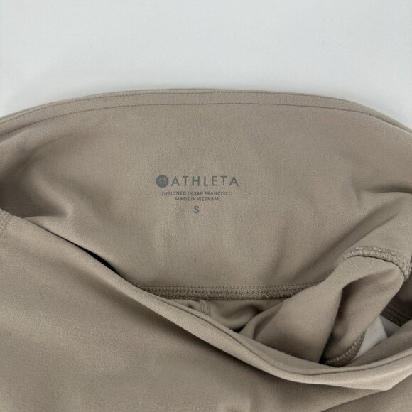 Athleta Exhale Mesh Capri Leggings Quail Beige White Mesh Cutouts Size Small - Picture 8 of 11
